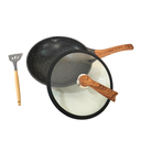 Ver imagem 3 de Panela Wok Indução Antiaderente Revestimento Mármore 30cm Preta