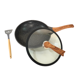 Panela Wok Indução Antiaderente Revestimento Mármore 30cm Preta - 3