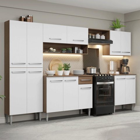 Armário de Cozinha Completa 293cm Rustic/branco Emilly Madesa 02