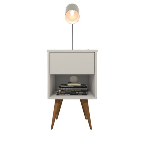 Mesa de Cabeceira Mdf Pés Palitos com 1 Gaveta e 1 Nicho Plancasa Off White