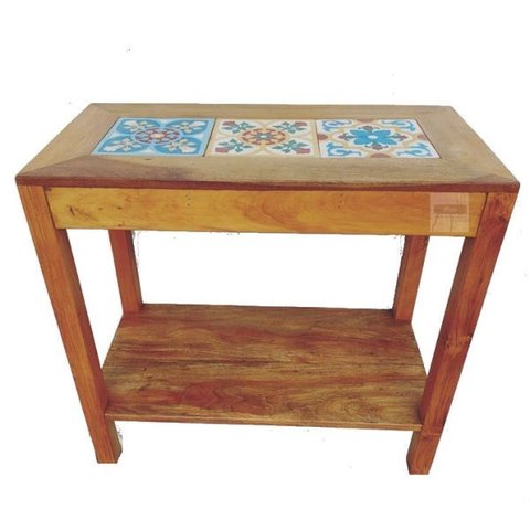 mesa aparador madeira de demolição rustico com prateleira ladrilho hidráulico 80x80x40 cm