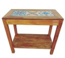 Ver imagem 1 de mesa aparador madeira de demolição rustico com prateleira ladrilho hidráulico 80x80x40 cm