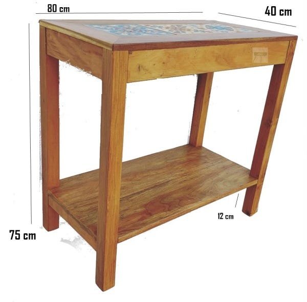 mesa aparador madeira de demolição rustico com prateleira ladrilho hidráulico 80x80x40 cm - 2