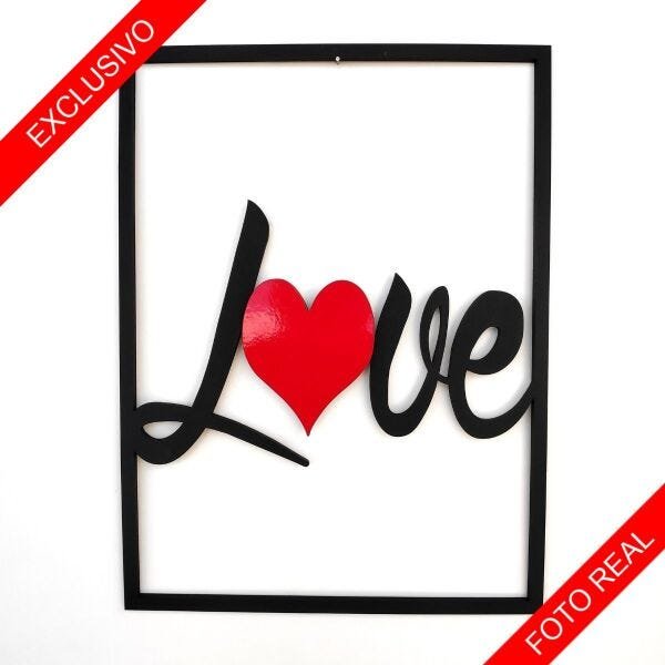 Quadro Decorativo Love Coração Vermelho Alto Brilho Premium - 3