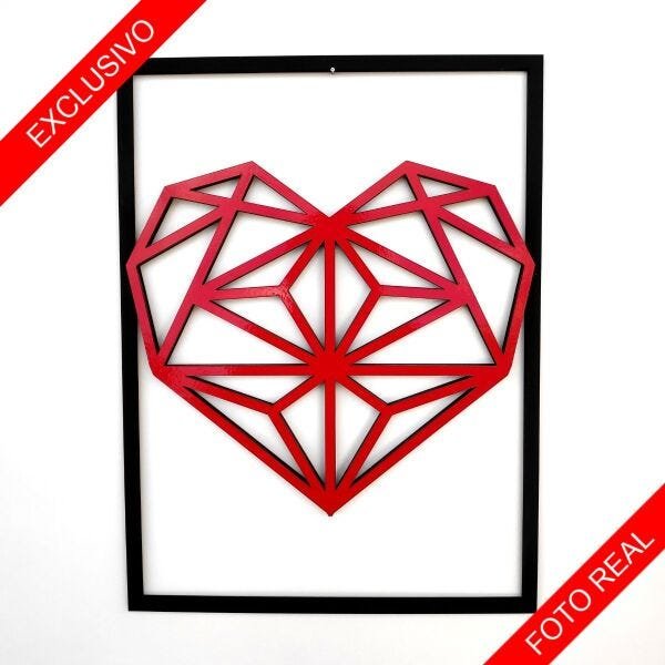 Quadro Decorativo Coração Diamante Vermelho Alto Brilho - 3