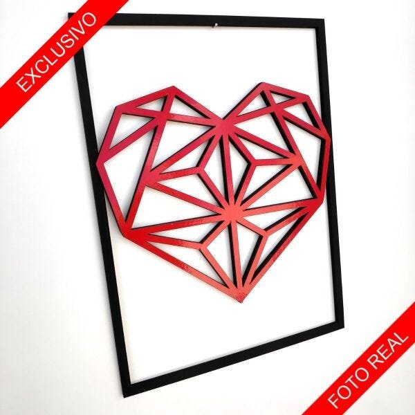 Quadro Decorativo Coração Diamante Vermelho Alto Brilho - 4