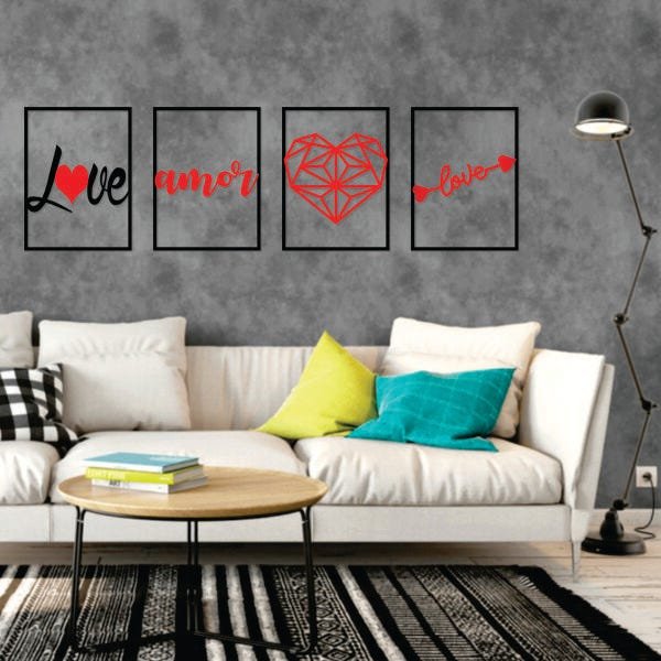 Kit Quadro Decorativo Amor Love Diamante Vermelho AltoBrilho - 2