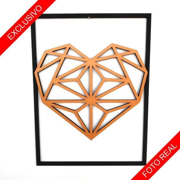 Quadro Decorativo Coração Diamante Bronze Escovado Premium - 3