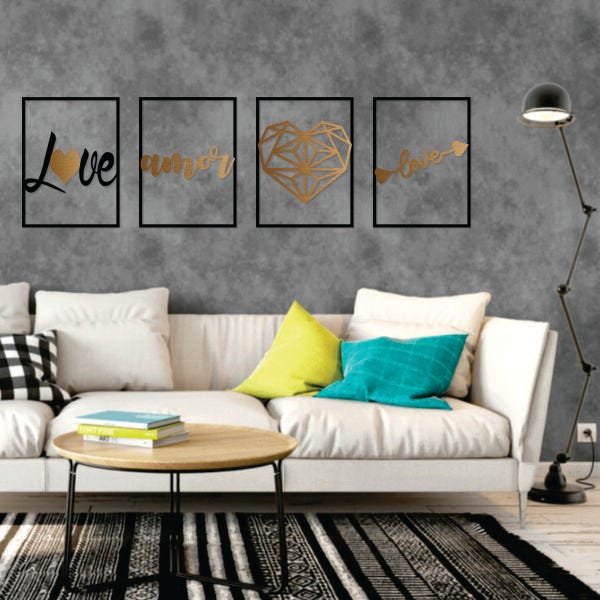 Kit Quadro Decorativo Amor Love Diamante Bronze Escovado - 2