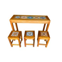 jogo bistro 120x40 com 3 banquetas ladrilho 32x32 decoração móveis cozinha bistro área - 2