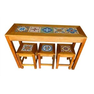 jogo bistro 120x40 com 3 banquetas ladrilho 32x32 decoração móveis cozinha bistro área
