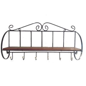 Prateleira em Ferro e Madeira Suporte Parede Banheiro Quarto Hall de Entrada com Cabideiro Para
