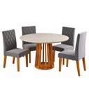 Ver imagem 1 de Mesa de Jantar 4 Lugares Kalen com Vidro Mel/Off White/Cinza - Viero Móveis