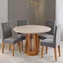 Ver imagem 2 de Mesa de Jantar 4 Lugares Kalen com Vidro Mel/Off White/Cinza - Viero Móveis