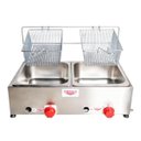 Ver imagem 2 de Fritadeira Industrial 2 Cubas Inox 5 Litros À Gás Profissional Salgado Porções Pastéis Baixa Pressão