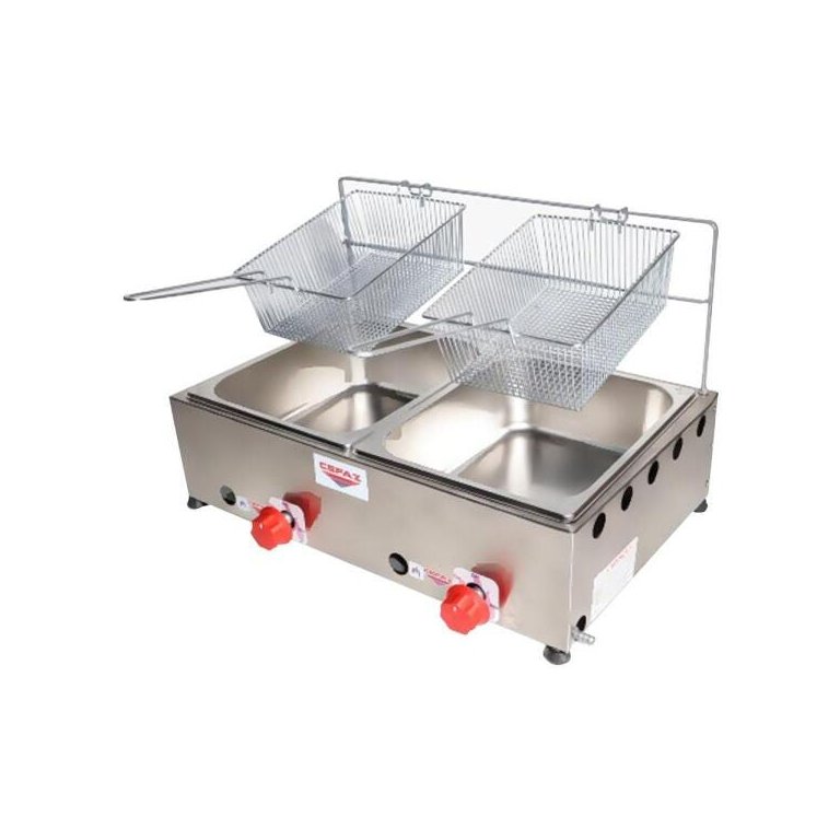 Fritadeira Industrial 2 Cubas Inox 5 Litros À Gás Profissional Salgado Porções Pastéis Baixa Pressão