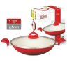 Panela Wok Yakissoba Revestimento em Ceramica Antiaderente 32 cm com Alças - Vermelho - 1