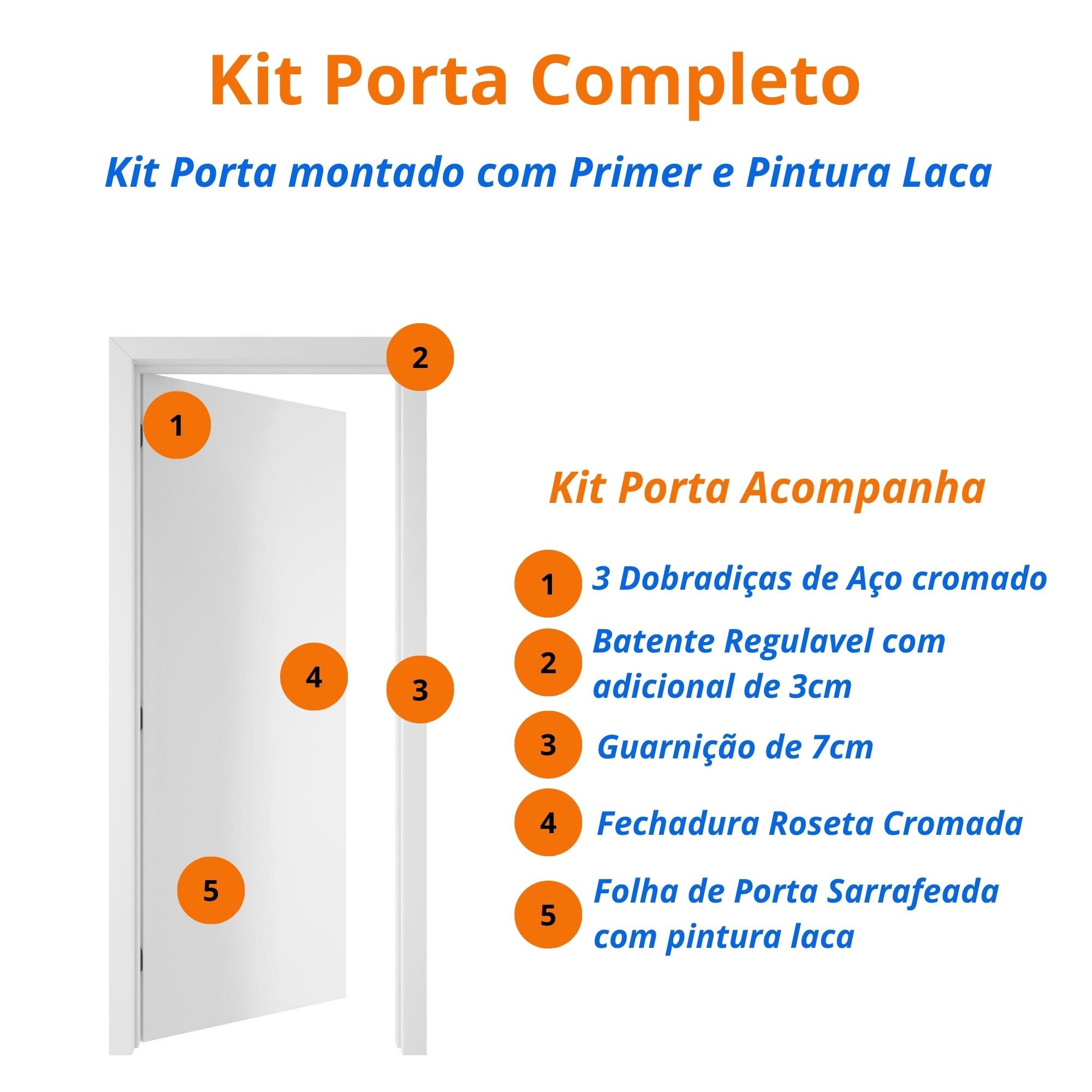 Kit Porta de Madeira 210x70cm Lisa Laqueada Direita Moldufama  - 5