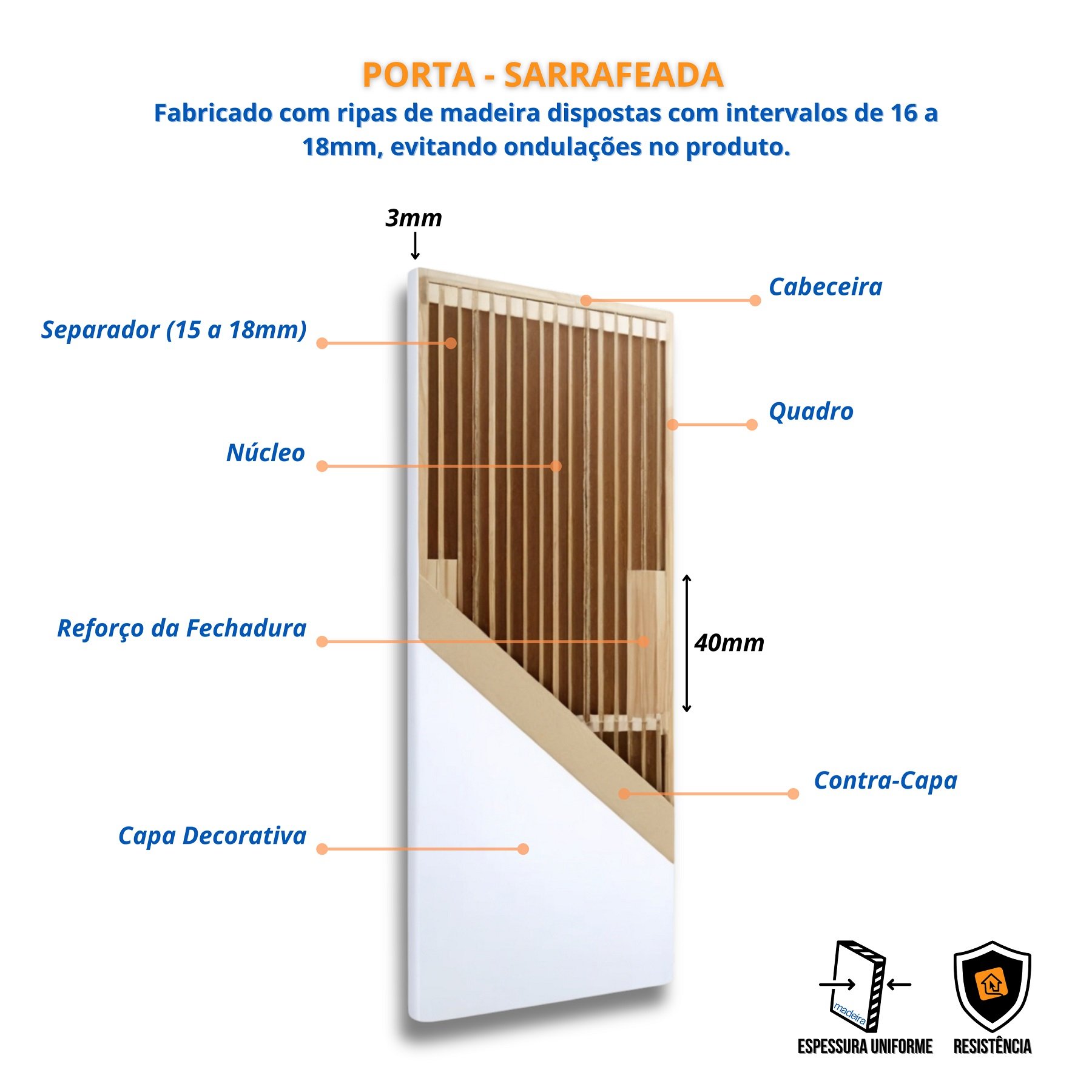 Kit Porta de Madeira 210x70cm Lisa Laqueada Direita Moldufama  - 10