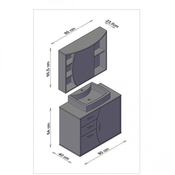 Conjunto para Banheiro com Gabinete, Cuba e Espelheira 80cm Duna Móveis Bosi - 3