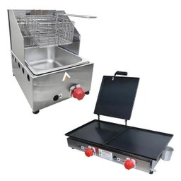 Kit Lanchonete Chapa 60cm com Prensa e Fritadeira Profissional 1 Cuba Alcamar - 1