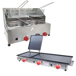 Kit Lanchonete Chapa 90cm com Prensa e Fritadeira Profissional 2 Cubas Alcamar - 1