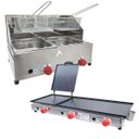 Ver imagem 1 de Kit Lanchonete Chapa 90cm com Prensa e Fritadeira Profissional 2 Cubas Alcamar