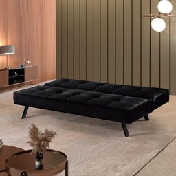 Sofa Cama Atlanta 2 Lugares 177cm Pe Talento Móveis Veludo Paris Preto - 3