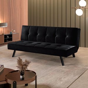 Sofa Cama Atlanta 2 Lugares 177cm Pe Talento Móveis Veludo Paris Preto