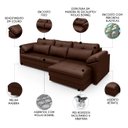 Ver imagem 3 de Sofá Retrátil 4 Lugares para Sala 332cm Dijon Couro Caramelo S07 - Mpozenato