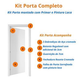 Kit Porta de Madeira 210x90cm Lisa Laqueada Direita Moldufama - 5 Kit Porta de Madeira 210x90cm Lisa Laqueada Direita Moldufama - 5