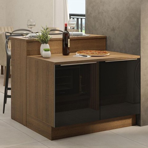 Ilha de Cozinha com Bancada e Balcão 120 Cm Rustic/preto Lux Madesa Rustic/preto