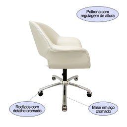 Poltrona Escritório Eduarda Cor Off White Base Cromada com Regulagem de Altura Poltronas do Sul - 3