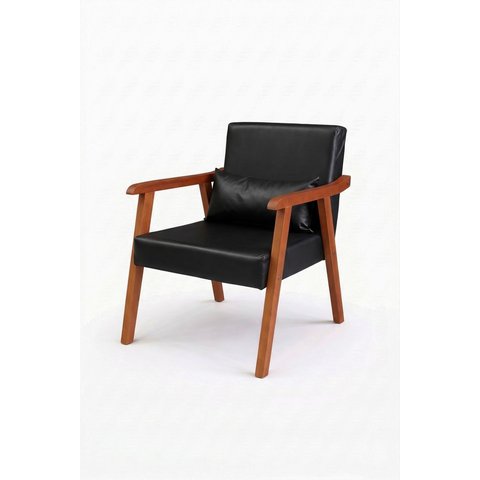 Poltrona Aurora Pés de Madeira Estofada Corino C/ Almofada:preto
