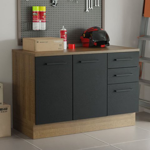 Balcão Multiuso 120cm 2 Portas 3 Gavetas Rustic/Preto Agata Madesa Rustic/Preto