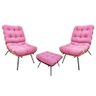 Kit 02 Poltronas e 01 Puff Costela Suede Rosa - 1