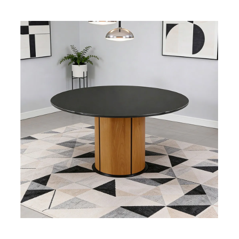 Mesa de Jantar 6 Lugares Redonda 135cm Tampo Vidro Verbena N01 Ypê Preto - Lyam Decor