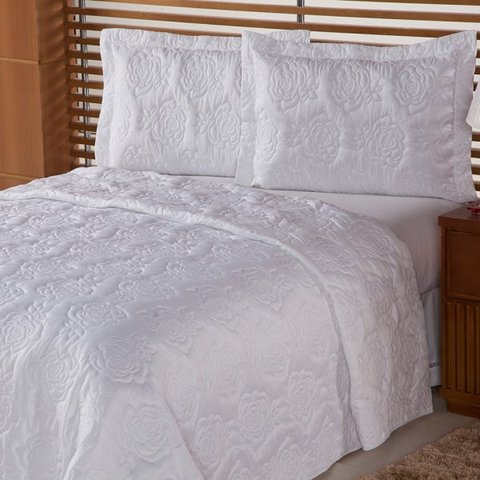 Cobre Leito Clean Rosas Solteiro 2 Peças - Branco
