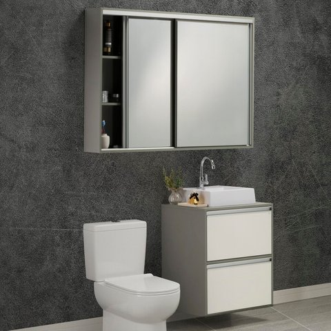 Gabinete e Espelheira 70cm Plena Versati Elite Verde/Branco