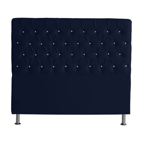 Cabeceira de Cama Box Paris King 195 Cm Botão Strass Suede Azul Marinho Eli Móveis