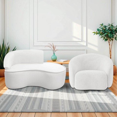 Kit Divã Recamier Orgânico Marrocos 150cm Lado Direito e 1 Poltronas Amore Bouclé