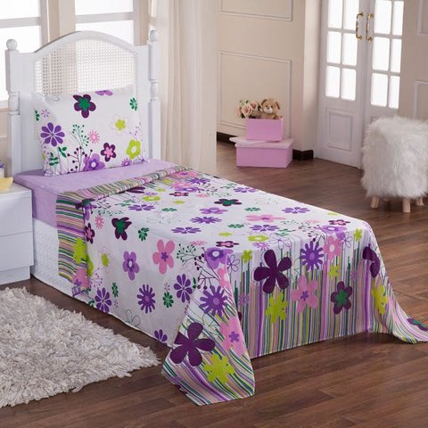 Jogo De Lençol Infantil 3 Peças - Garden Lilás