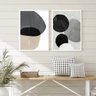 Kit 2 Quadros Decorativos Abstratos- Círculos Cinza 45x34cm:madeira Branca - 2