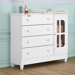 Quarto de Bebê Gabrielle Berço 3 em 1 Guarda Roupa 4 Portas Cômoda Infantil Branco Carolina Baby - 5