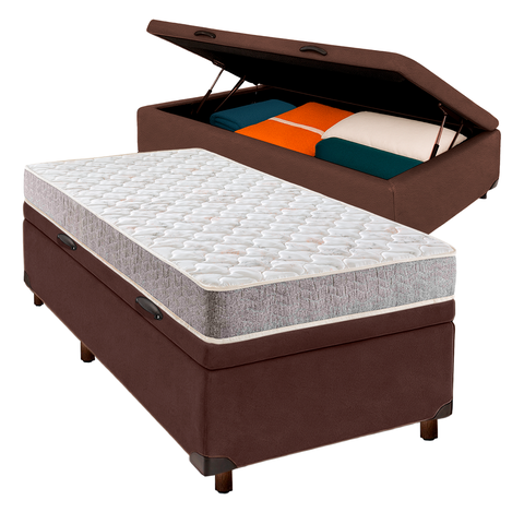 Cama Box Bau Blindado Solteiro + Colchão D23 D23 Inducol