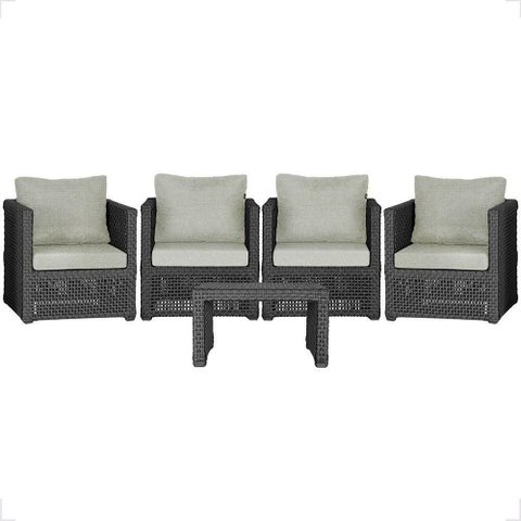 Mesa e 4 Poltronas Madri Corda Náutica Estofado 3 Trama Preto