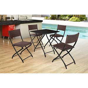 Jogo Mesa Preto Dobravel C/ 4 Cadeiras Dobravel Castanho
