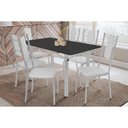 Ver imagem 1 de Conjunto: Mesa de Cozinha Elba Tampo Madeirado C/ Vidro 160cm e 6 Cadeiras Lisboa Cromada/preto -