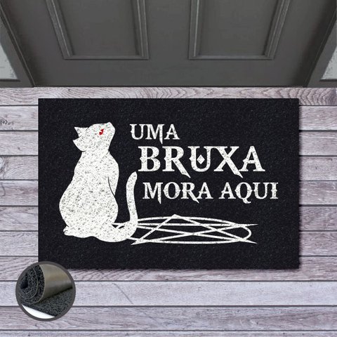 Tapete Capacho Bruxa Estrela Cinco 60x40 Pentagrama Hallowen
