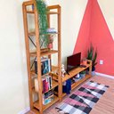 Ver imagem 2 de Rack de TV de Madeira Pinus com Estante 6 Prateleiras Linea Nozes